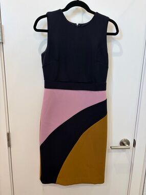Ann Taylor Blue, Pink & Mustard Colorblock Sleeveless Sheath Dress